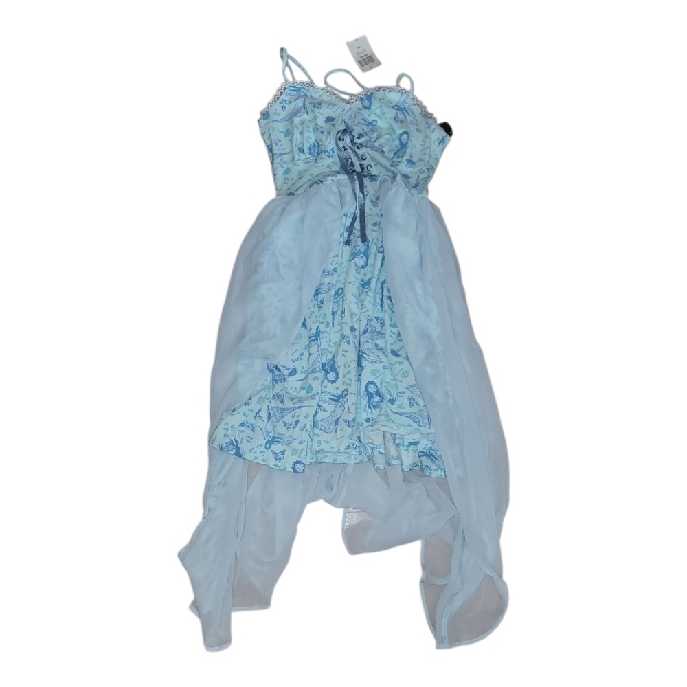 Hot Topic Corpse Bride Emily Flowy Lace-Up Cami hi low Dress xs light blue nwt - Picture 2 of 8